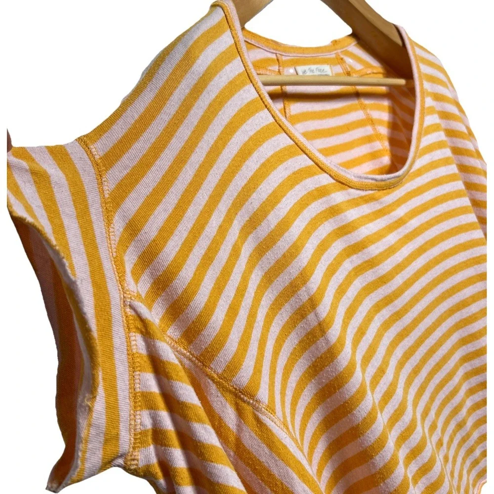 Free People Angel Cotton Handkerchief-Hem Tee Orange Stripe‎ Women's Size Small